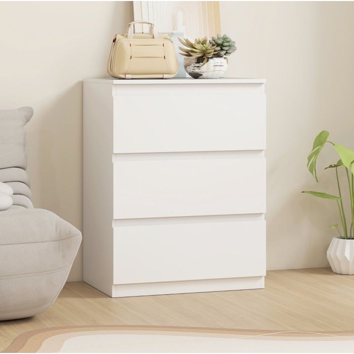 Commode 3 tiroirs blanc 60 x 40 x 79 cm - rangement sans poignee sans matelas