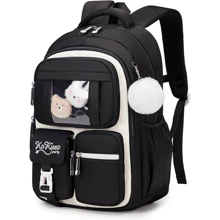 Cartable Fille Primaire Sac à Dos Respirant pour Filles CP CE1 CE2 CM1 CM2 Sac Ecole Décontracté pour les Enfants Noir et blanc