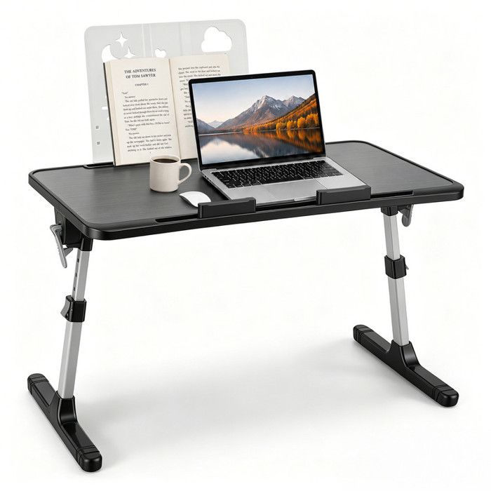 Table portable réglable pour ordinateur 5 niveaux de hauteur 4 angles pliable avec tiroir et support lecture max 50kg