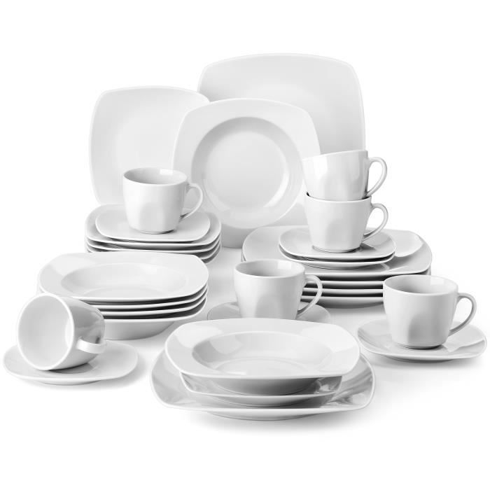 Malacasa Série JULIA 30pcs Service de Table en Porcelaine 6 pcs Assiette à Plates/ Dessert/ Creuses Plat / Café Tasses Soucoupe