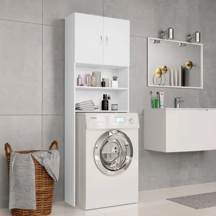 Meuble Pour Machine A Laver Blanc 64 X 25 5 X 190 Cm Agglomere