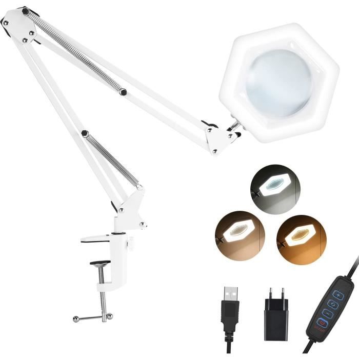 3 Modes de Couleur NovoLido Lampe de bureau LED Lampe loupe Grossissement 5X 10 Luminosité Réglable avec Bouton 8W 