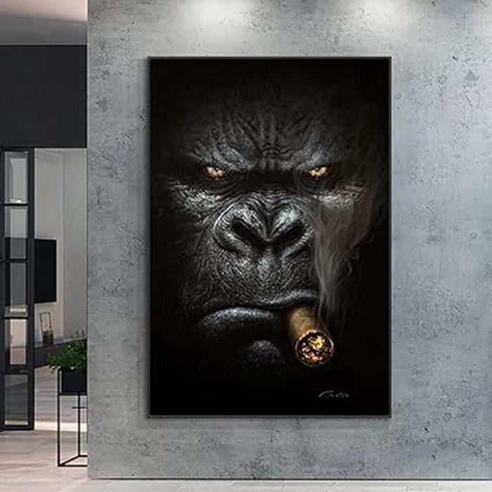 Fumer Singe En Costume Graffiti Art Mural Drôle Animal Affiche Et Abstraite Toile Tableau Peinture Murale Tableaux Sans Cadre - Maison