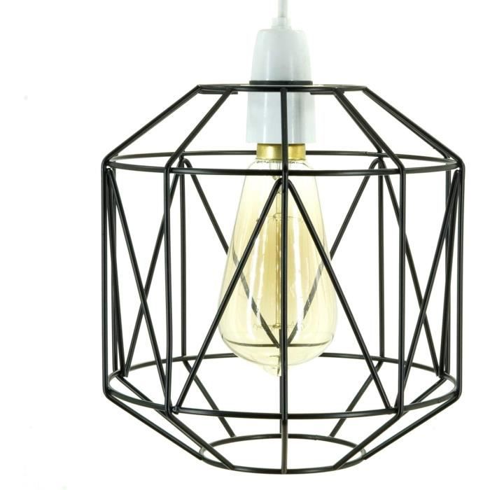 Lot De 2 Abat-jour Cage Métallique Vintage Noir – Style Industriel Géométrique Pour Ampoule | Protection Et Déco - 3