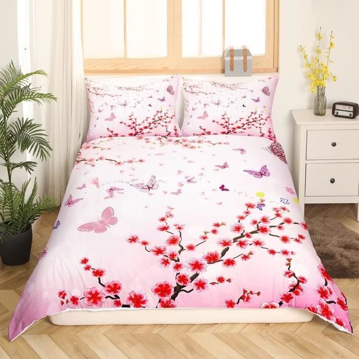 Housse De Couette 3D Papillon + Taies - 3 Pièces Double 200x200cm, Microfibre Douce, Fermeture Éclair, Enfants/Ados