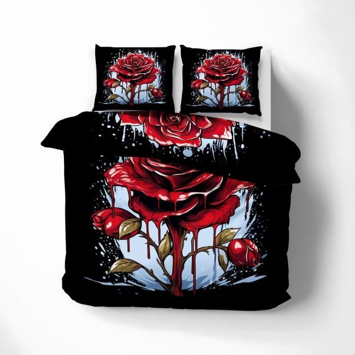 Housse De Couette 160X200 Fleur Rose, Parure De Lit 2 Personnes, Motif