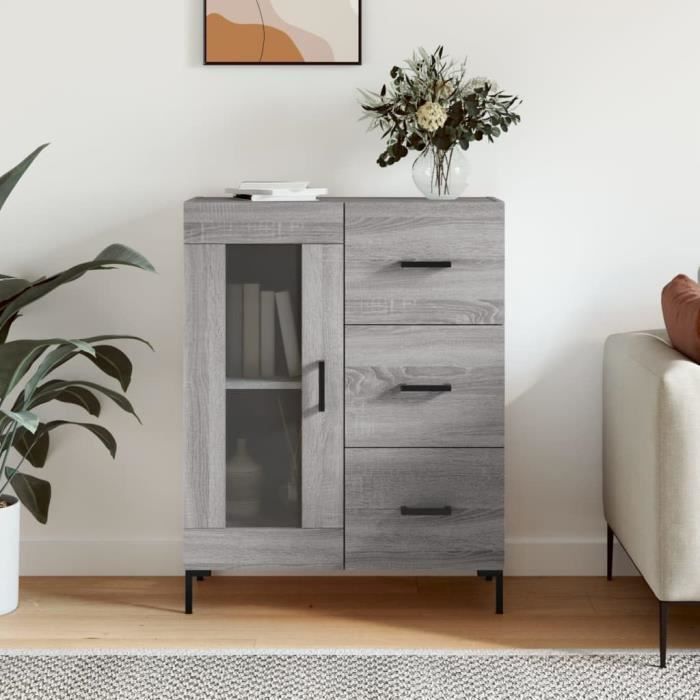 Sweetcrispy Commode 5 Tiroirs Tissu - Meuble Rangement Chambre Gris Moderne Avec Pieds Réglables