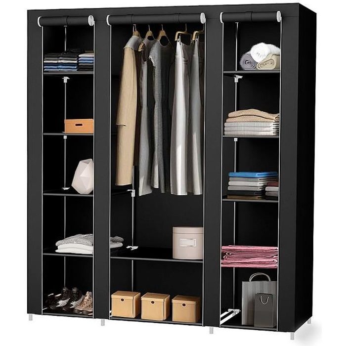 134x43x172cm Armoire Noir Penderie Rangement Dressing En