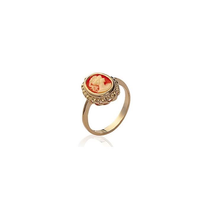 Bague Camée Vintage - Pierre Rose Sur Métal Doré - Circonférence 6 Cm - Très Bon État