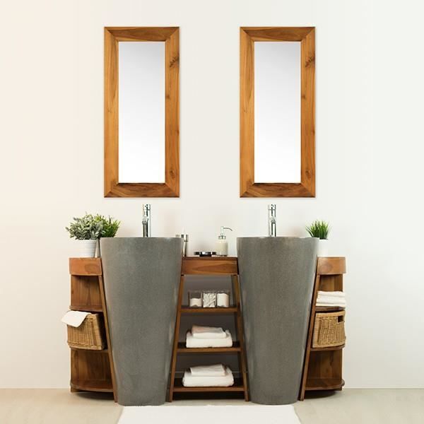 Ensemble De Salle De Bain En Teck Keops Avec Totem Blanc Ou Gris