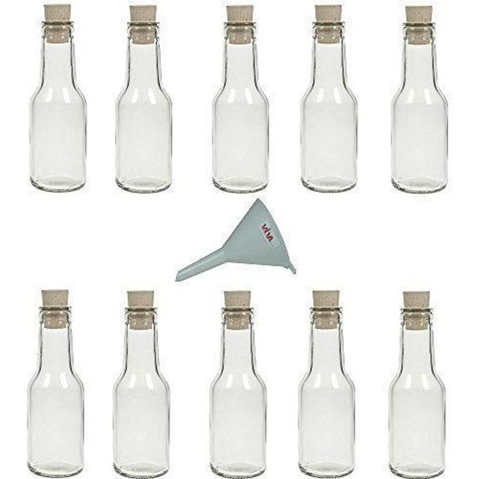 Viva Haushaltswaren 26663 - BOITE DE CONSERVATION - Lot de 10 petites  bouteilles en verre vides avec bouchon en liège 150 ml - Cdiscount Maison