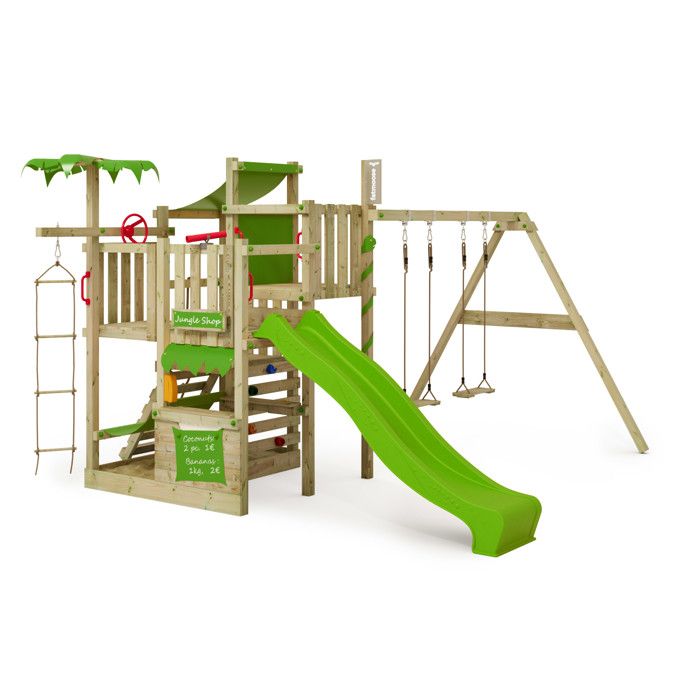 Fatmoose Balancoire Portique Enfant Aire De Jeux Crazycoconut Club Xxl 2 Agres Achat Vente Station De Jeux Cdiscount