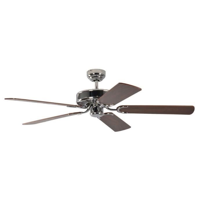 Ventilateur de plafond classique silencieux 132 Cm chrome poli pales noyer - Pepéo - Pepeo
