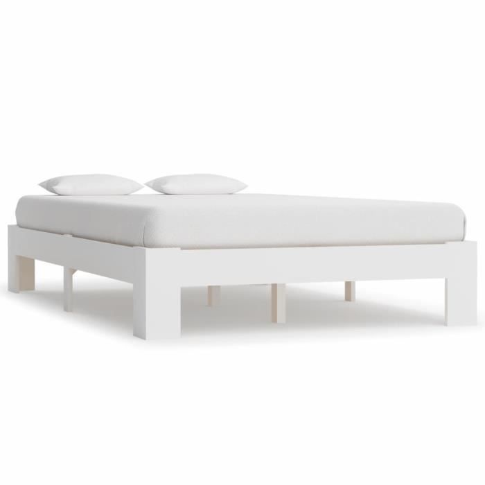 lit double 9987day® - moderne blanc bois - 140 x 200 cm - cadre à lattes sur pied - adulte enfant