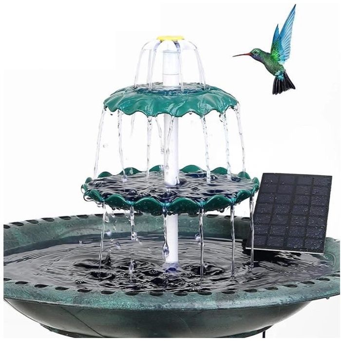 Bain d'oiseaux à 3 niveaux avec pompe solaire 3W, fontaine solaire détachable à monter soi-même et adaptée au bain d'oiseaux,