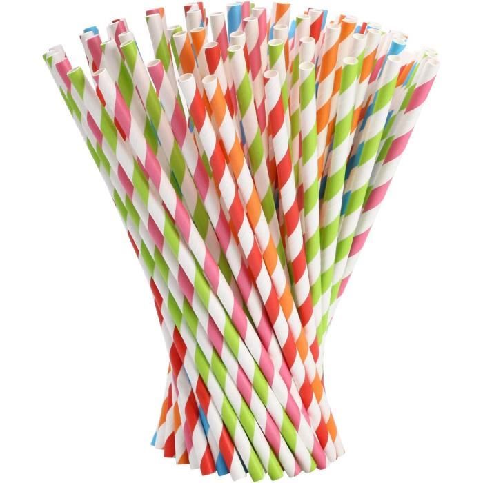 100 Pailles En Papier Biodégradables - Style Bambou Vert - 6x200mm - Pour Fêtes Et Événements