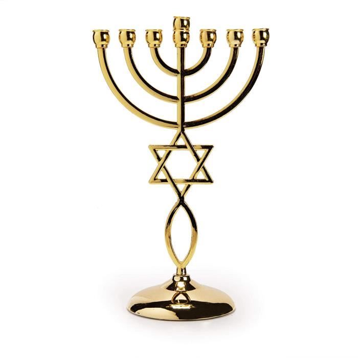 Menorah De Hanoucca Argentée 9 Branches - 19cm De Haut, Avec Étoile De David, Pour Célébration Et Décoration