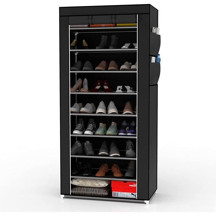 Armoire De Rangement Pliable Textile - 105x45x170cm - Penderie Dressing Avec Fermeture à Glissière, Noir - Idéale Pour Chambre, Cave, Camping