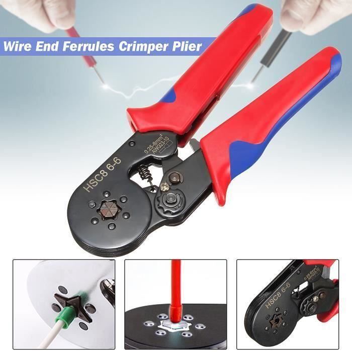 Pince à sertir 0.25–6mm² Embouts de Câblage Pince Sertissage Cosses Outils avec 800 cosses isolées à sertir