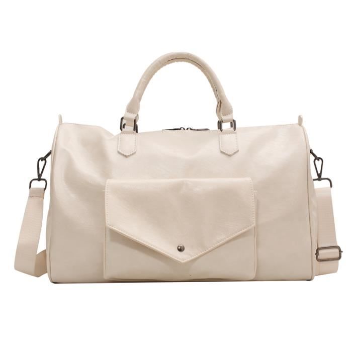 Sac de voyage blanc Grand sac de sport en cuir PU pour femme