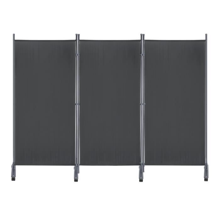 Paravent Sur Roulettes 3 Panneaux Anthracite - 263x181cm - Séparateur De Pièce Modulable - Protection Intimité