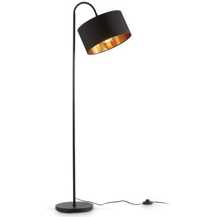 lampadaire rétro pivotant i abat-jour en tissu noir et doré i e27 i câble de 140 cm i salon i chambre i moderne