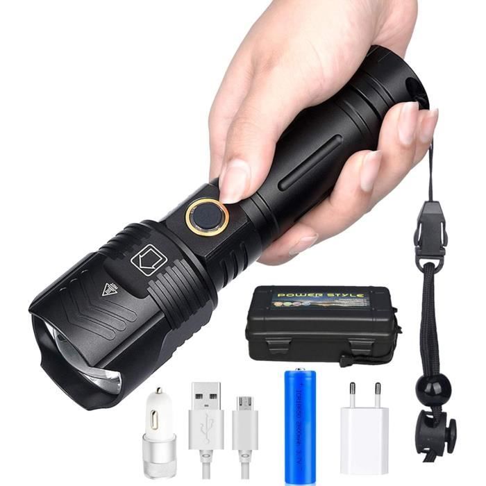 Lampe Torche LED Puissante 18650 - Noir - Jusqu'à 1067 Lumens - Parfaite Pour Camping, Randonnée