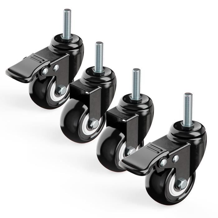 Lot De 2 Roulettes Pivotantes 360° Avec Frein, Filetage M8, 40mm, Pour Chaise