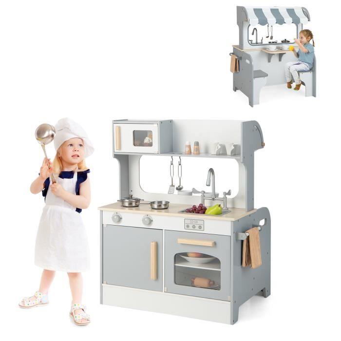 Cuisine pour Enfants-VEVOR-Ensemble Cuisine pour Tout-petits en Bois avec Lumières, Sons, Machine à Glaçons, Four-Blanc - Jeux - Jouets
