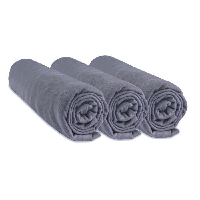 Drap housse 70x160 b&eacute;b&eacute; coton jersey gris (lot de 3)