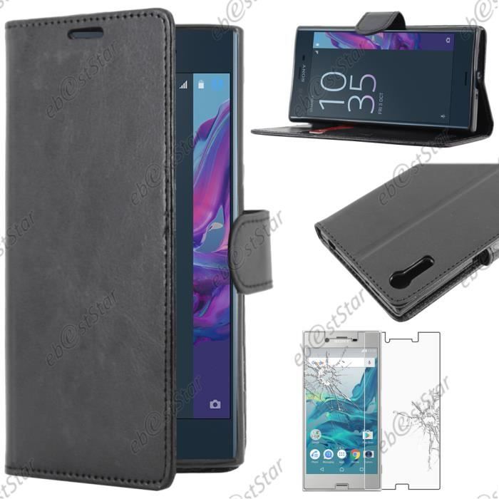 QPOLLY Coque Compatible avec Sony Xperia XZ Étui à Rabat Épissure Givré Design Portefeuille Cuir PU Flip Fermeture Magnétique Carte de Crédit Case Housse Étui de Protection,Noir+Bleu 