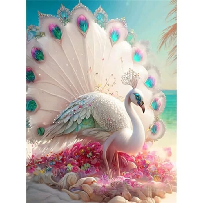 Kit Diamond Painting 5D Paon Et Fleurs - DIY Art Du Diamant, Couleur Rose, Neuf