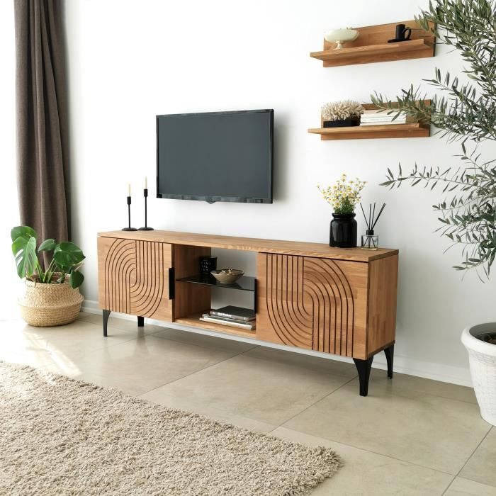 meuble tv - emob - locelso - bois massif - blanc - contemporain
