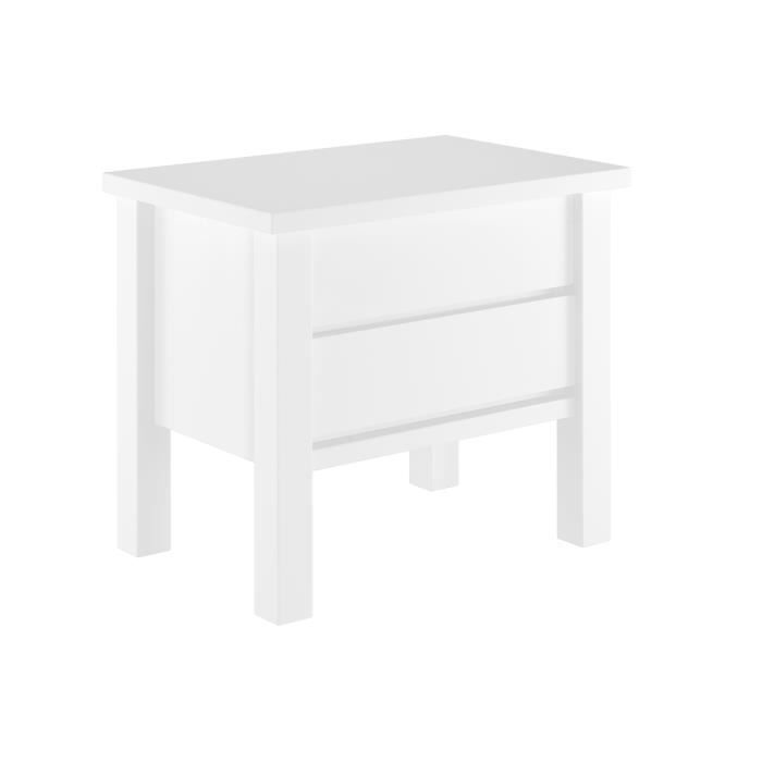 table de chevet en hêtre massif vernis blanc style moderne avec 2 tiroirs 90.20-k41w