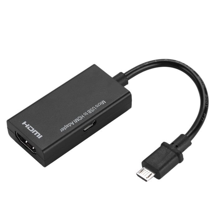Fdit Convertisseur USB vers HDMI Adaptateur Micro USB vers HDMI 1080P Son stéréo 8 canaux Adaptateur vidéo HDMI 5 broches pour