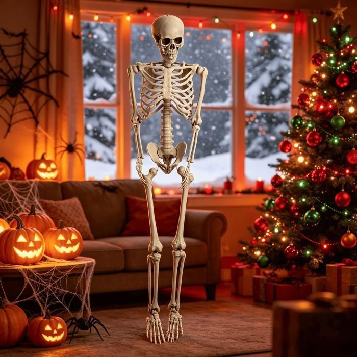2 Squelettes Halloween Articulés 40 Cm - Complet Mobile Pour Décoration Maison Jardin Terrasse Intérieur Extérieur
