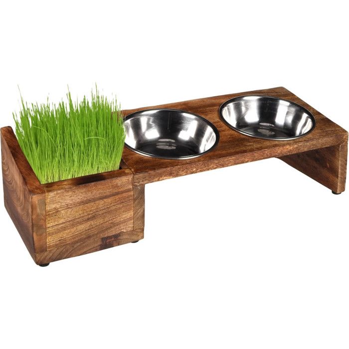 Gamelles pour chat - FLAMINGO - 42 cm - Support en bois - Acier inoxydable - 2 gamelles amovibles Gamelles pour chat - FLAMINGO - 42 cm - Support en bois - Acier inoxydable - 2 gamelles amovibles