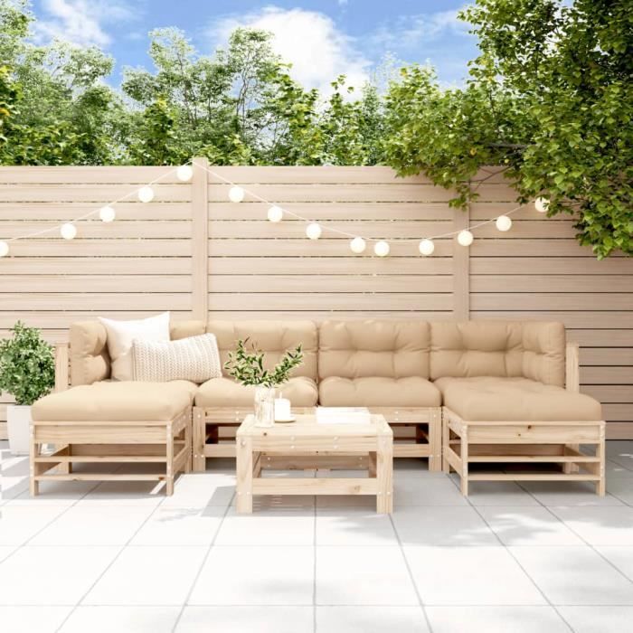 Salon de jardin en bois massif FYDUN - A3185948 YN013 - Blanc - Capacité de charge 110 kg - Coussins beige