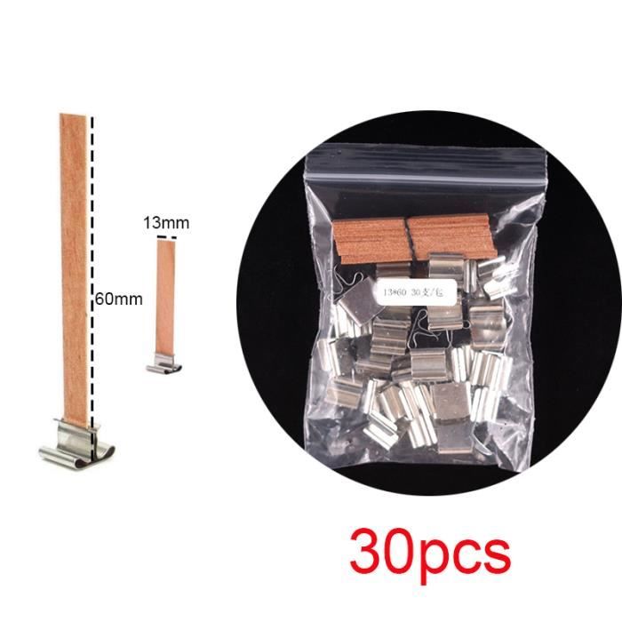 MECHE POUR BOUGIE,13x60mm Mèches De Bougie En Bois Naturel Avec Base à Clip 30 Pièces Ci-après