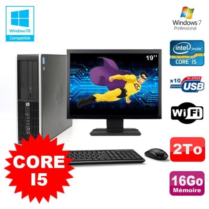 Lot PC HP Elite 8200 SFF Core I5 3.1GHz 16Go 2To DVD WIFI W7 + Ecran 19 - Hewlett packard