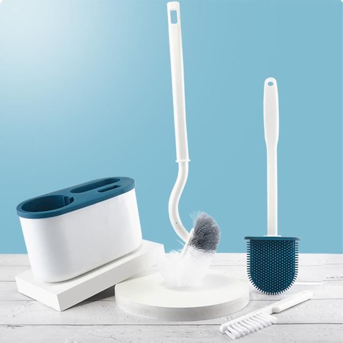 HURRISE brosse de toilette et support 4 pièces ensemble de brosses pour  cuvette de toilette porte-brosse de droguerie main Bleu