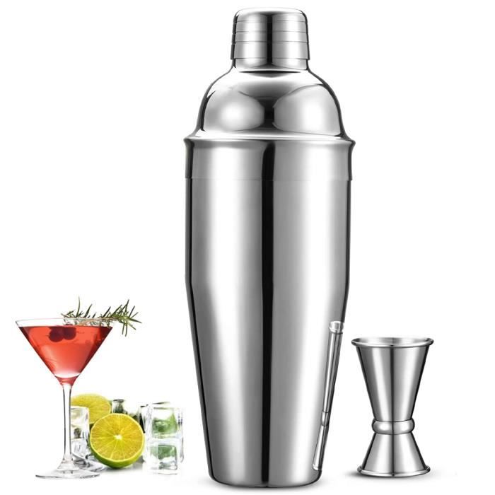Shaker à Cocktail Hendi BarUp 3 Pièces - 0,5 L, Acier Inoxydable Poli, Avec Tamis Intégré Et Jigger - 7