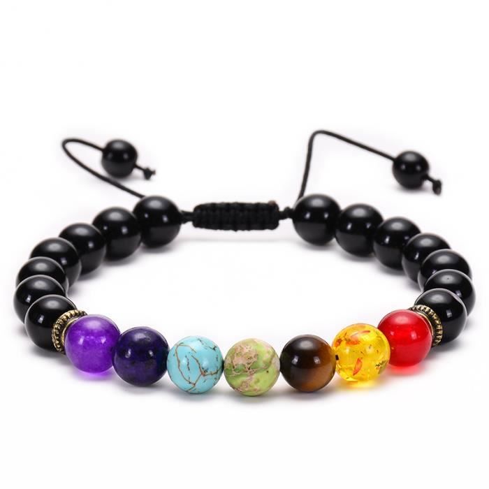 Bracelet Perles Pierre Volcanique Noire 8mm - Élastique, Unisexe - Style Dragon Chinois - Cadeau Homme/femme - Naturel Et élégant