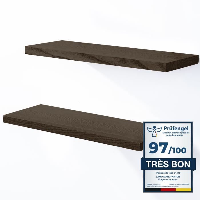 2 Étagères Murales En Bois Massif LAMO - 42cm X 15cm - Bord Naturel Foncé - Pour Salon Ou Chambre