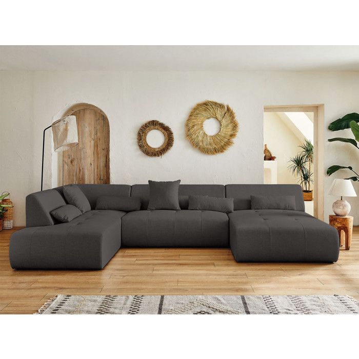 Onyx - canapé panoramique dangle gauche 7 places - en tissu - Gris foncé