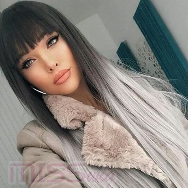 Perruque cheveux long gris on sale