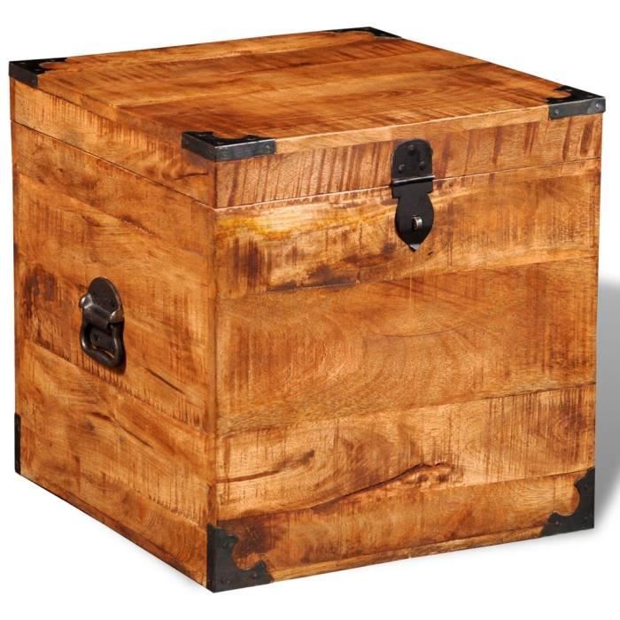 Coffre Carre En Bois Brut De Manguier Achat Vente Coffre Carre
