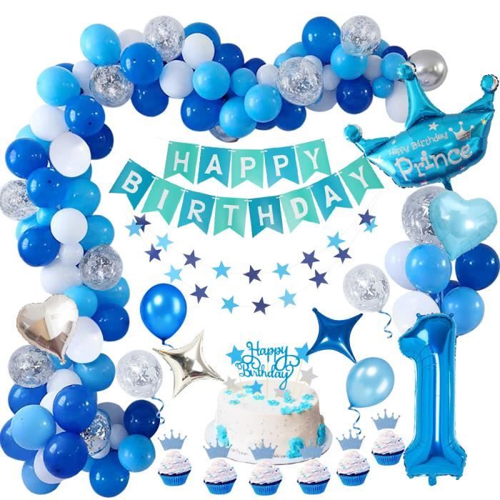 Décorations Anniversaire fête Garçon, TOLOYE Bleu Prince Décoration fête  anniversaire Enfant, Bannière de Joyeux Anniversaire, Décorations