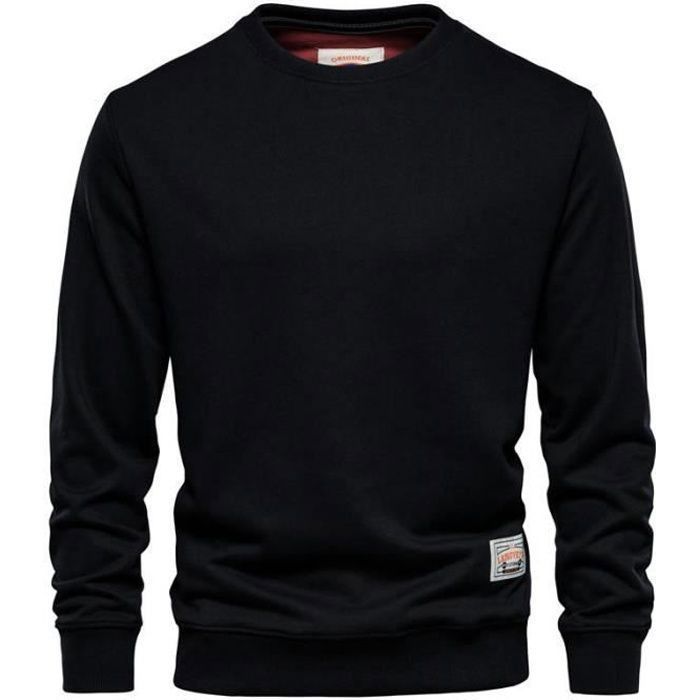 Pull Homme INSFITY Printemps Automne Col Rond Manches Longues Noir Noir Cdiscount Pret a Porter