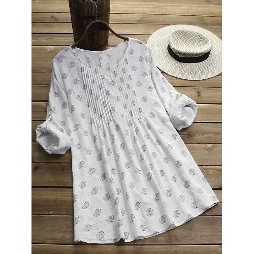 Femme 2019 printemps ete coton et lin blouse imprime a manches longues pull chemise grande taille S 5XL femmes WHITE B1464 Blanc Cdiscount Pret a Porter